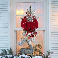 1PC Handmade Red Christmas Staircase Garlands With Pine Cones And Bows -22.83-Inch Holiday Decoration, No Power Required - Multicolor - View 3