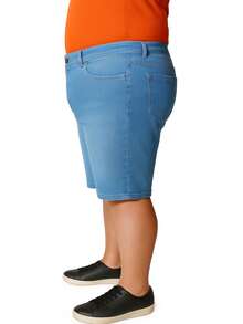 PLUS SIZE JEANS SHORTS WITH ELASTANE BERMUDA LARGE SIZE 50 TO 56 - Azul Claro - Xem 3