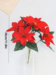 1/5 piezas, Ramos artificiales de Flor de Pascua roja (5 cabezas), Arbusto de Flor de Pascua para decoración navideña en porche, hogar, jardín, interior y exterior, Plantas de simulación navideña, Flores navideñas, Decoraciones navideñas