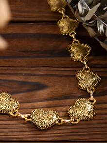 1pc Bohemian Vintage Metal Heart Shaped Gold Waist Chain, Fashionable Niche Design Chain Waist Belt, Versatile Gold Jewelry Waist Belt, Suitable For Women's Daily Wear And Gatherings