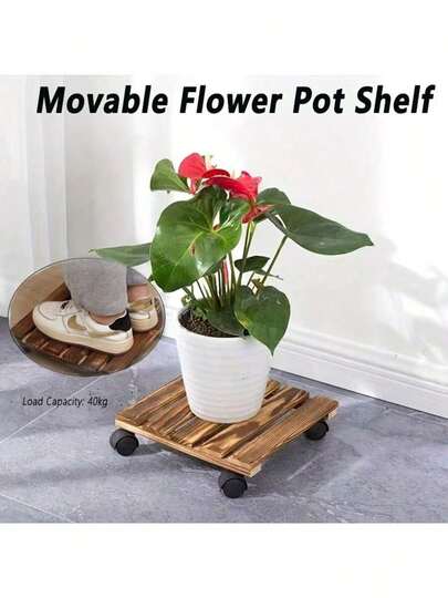 1pc Medium Plant Trolley With Lockable Wheels - Indoor/Outdoor Wooden Mobile Plant Stand, Suitable For Patio, Living Room, Office - Sturdy Natural Wood Construction (Multiple Sizes Available) - Ideal Housewarming Gift For Plant Lovers, Rustic Design, Handmade Mobile Planter Base, Essential For Home Gardeners