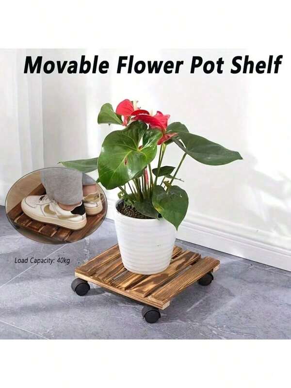 1pc Medium Plant Trolley With Lockable Wheels - Indoor/Outdoor Wooden Mobile Plant Stand, Suitable For Patio, Living Room, Office - Sturdy Natural Wood Construction (Multiple Sizes Available) - Ideal Housewarming Gift For Plant Lovers, Rustic Design, Handmade Mobile Planter Base, Essential For Home Gardeners