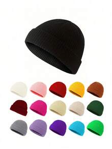1pc Y2K Style Acrylic Plain Knitted Beanie Hat, Outdoor Cold Weather Casual Warm Cap For Daily Commute Halloween Fall Outfit - Light Board - View 18