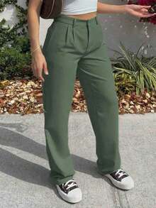Pantalones casuales y versátiles para mujer de talla grande - Verde militar - Ver 1