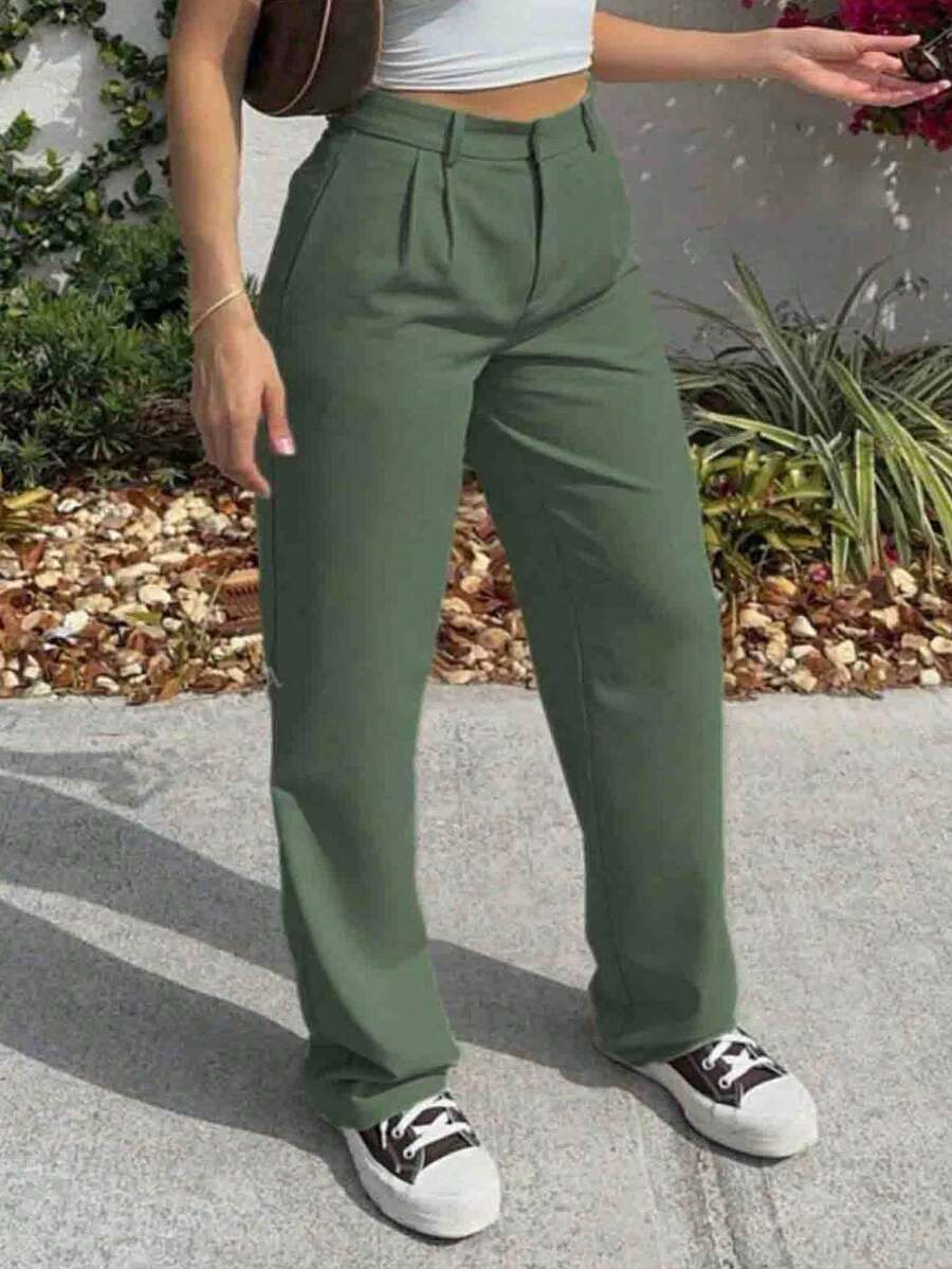 Pantalones casuales y versátiles para mujer de talla grande - Verde militar - Ver 1
