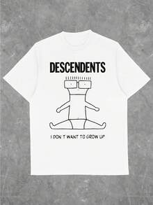 I Don'T Want To Grow Up Men'S Graphic T-Shirt -  Regular Fit Crew Neck Short Sleeve Tee With Decendents Print & Cartoon Design, Breathable Casual Shirt For Streetwear, Parties, Beach, Sports - Machine Washable All-Season Comfort - White - View 1