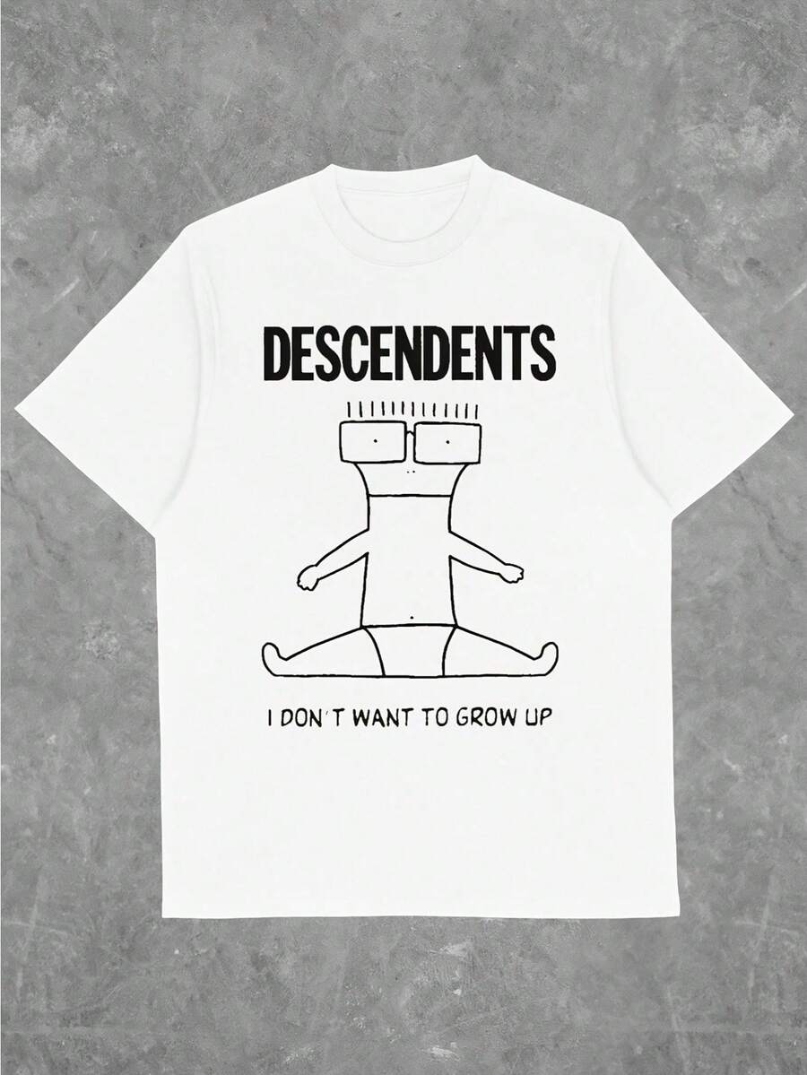 I Don'T Want To Grow Up Men'S Graphic T-Shirt -  Regular Fit Crew Neck Short Sleeve Tee With Decendents Print & Cartoon Design, Breathable Casual Shirt For Streetwear, Parties, Beach, Sports - Machine Washable All-Season Comfort - White - View 1