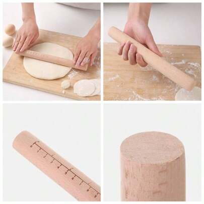 Rodillo de madera, 2 rodillos de masa de madera de haya con lneas de escala para galletas, masa de pastelera, pastel y hornear