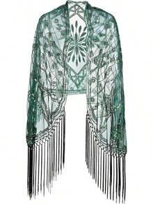 Metme Women's 1920s Scarf Wraps Sequin Deco Fringed Wedding Cape Evening Shawl Vintage Promhalloween - 3-đen - Xem 6