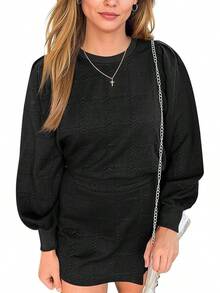Tankaneo - Conjunto de sudadera de 2 piezas para mujer, diseño de farol, manga larga, cuello redondo, mini faldas asimétricas texturizadas - Caqui - Ver 8