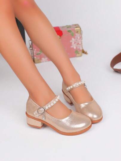 2025 Zapatos de princesa de suela blanda para niños, zapatos formales de talla mediana y grande para actuaciones de pequeñas princesas, zapatos de tacón alto para niñas