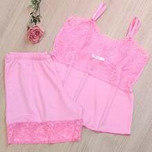 Baby Doll Microfiber Lace Comfort Without Padded Lined Pajama Short Doll - 351 - 西瓜粉 - 查看 1