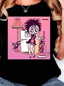 Imaginary Boops T-Shirt HOLY BETTY By Lucy  Pure Cotton T-Shirt - The Best Companion For Summer Outdoor Activities, Perfect For Picnics, Hiking, And A Great Gift For Family Andtops WoM.En Fall OutfiT.S For WoM.En VaC.Ation OutfiT.S WoM.En Halloween Costume,Disfraz De Halloween Hombre,Men Fall Clothes,Y2K,Nightmare Before Christmas - 黑色 - 查看 1