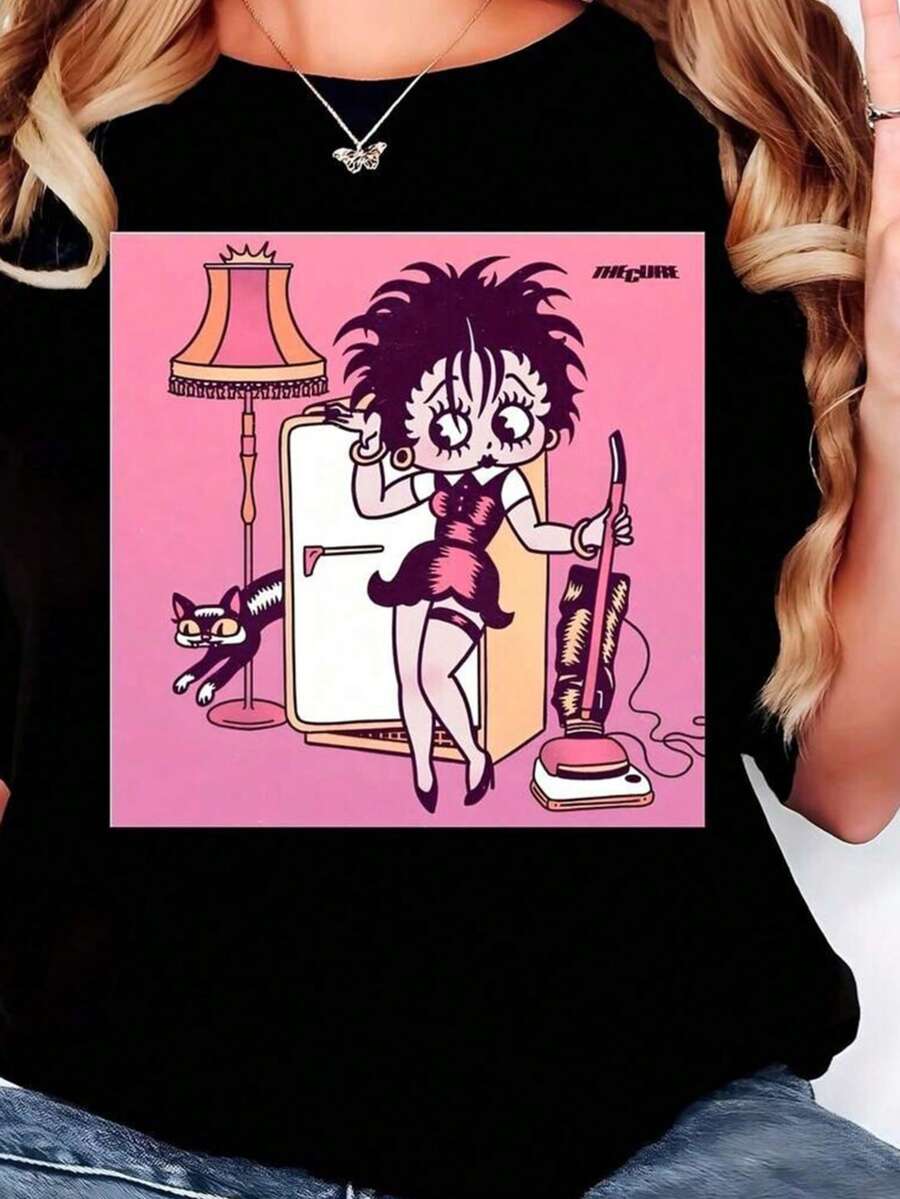 Imaginary Boops T-Shirt HOLY BETTY By Lucy  Pure Cotton T-Shirt - The Best Companion For Summer Outdoor Activities, Perfect For Picnics, Hiking, And A Great Gift For Family Andtops WoM.En Fall OutfiT.S For WoM.En VaC.Ation OutfiT.S WoM.En Halloween Costume,Disfraz De Halloween Hombre,Men Fall Clothes,Y2K,Nightmare Before Christmas - 黑色 - 查看 1