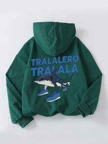 Tween Boy Casual Simple Shark Print Sweatshirt Pojkar Långärmad Sweatshirt Höst- och vinterstil Studentstil - Mörk Grön - Visa 2