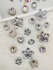 10个ABS树脂银色和金色奢华蝴蝶和心形鞋饰，闪亮水钻花朵鞋夹，可拆卸几何方形鞋饰，多功能优雅鞋夹，适用于女士凉鞋、拖鞋、沙滩包，圣诞节、万圣节、情人节、生日、节日派对礼物（不含鞋子） - 彩色 - 查看 7