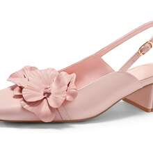 Womens Slingback Chunky Heels Flower Closed Square Toe Pumps Work Dress Shoes - Hồng - Xem 2