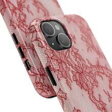 Red Lace Print Phone Case, Cool Girl Aesthetic, Glossy Phone Case, Faux Lace, Red Lace Protection - Màu hỗn hợp 1 - Xem 4