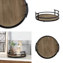 Metal And Wood Round Tray Wooden Coffee Table Tray Decor For Empty Table Surfaces Decorative Round Serving Tray With Handles