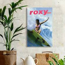 Framed Canvas ROXY Surfing Competition Print  Printable Art, Vintage Surfing Poster, Retro Surf Poster For Living Room, Bedroom, Home Office Birthday Party Bathroom Christmas Easter Halloween And Other - 裱框 - 查看 4