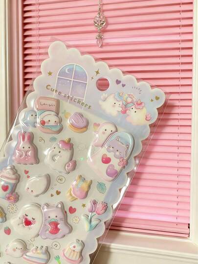 Cute Girl, Lovely Cat, Rabbit, Bear, Ghost Themed, Waterproof 3D Stickers, Suitable As Children's Reward Gifts, Embossed Cartoon Animal Material, Children's DIY Phone Case Decoration Stickers, Water Cup, Luggage, Desk, Toy, Refrigerator, Mobile Phone Decorative Stickers