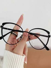 1pc New European And American Style Metal Round Photochromic Flat Eyeglass Frames For Women, Cat Eye Metal Eyeglass Frames For Women With Photochromic Lenses For Men