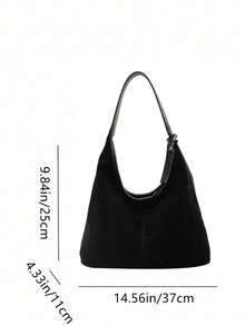 复古绒面革大容量休闲单肩托特包，字母压花皮革贴片装饰，拼布拼色手提包，优雅百搭通勤托特包，适合女士，秋季 - 黑色 - 查看 9