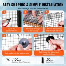 Protector de panel solar para pájaros de 8 pulgadas x 100 pies, kit de rollo de protección contra bichos con 100 sujetadores de acero inoxidable, protector de panel solar con revestimiento de PVC inoxidable, malla de rollo de alambre de 1/2 pulgada - 8 pulgadas x 100 pies 100 sujetadores - Ver 5