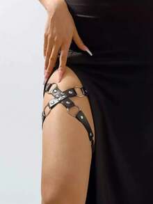 女士皮革腿环，哥特风，女士腿部绑带，可调节派对角色扮演，女士皮革腿带