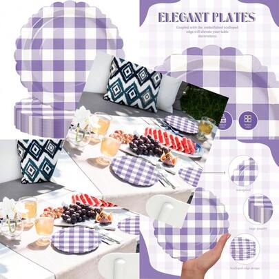 50PCS Lavender Scalloped Paper Plates 9Inch Purple Striped Dessert Plates For Cake Salad Fruit Disposable Decorative Dinner Dessert Serving Plates For Birthday Baby Shower Wedding Party Supplies