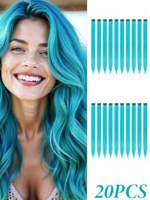 16 piezas de extensiones de cabello de colores con clip - Mechones sintéticos de arcoíris de 22 pulgadas con 8 colores para niños y niñas, regalo de fiesta de cumpleaños - Multicolor - Ver 41