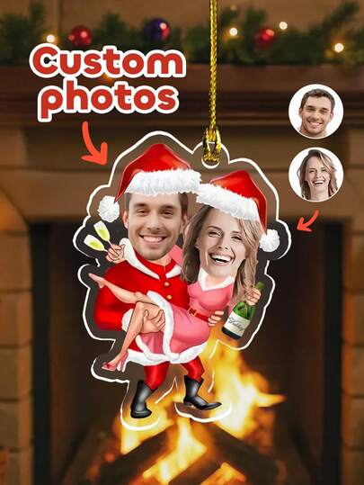 1 peça de enfeite de Natal de acrílico personalizado estilo Papai Noel, enfeites personalizados com foto, enfeites de Natal engraçados para casais, decoração de Natal para casais, Papai Noel segurando uma garrafa, decoração de festa de Natal, lembrança de aniversário, decoração de casa, decorações para carros e enfeites de árvore de Natal,