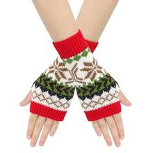 Christmas Snowflake Knitted Fingerless Gloves, Winter Warm Colorful Knitted Sleeve Cuffs For Holiday