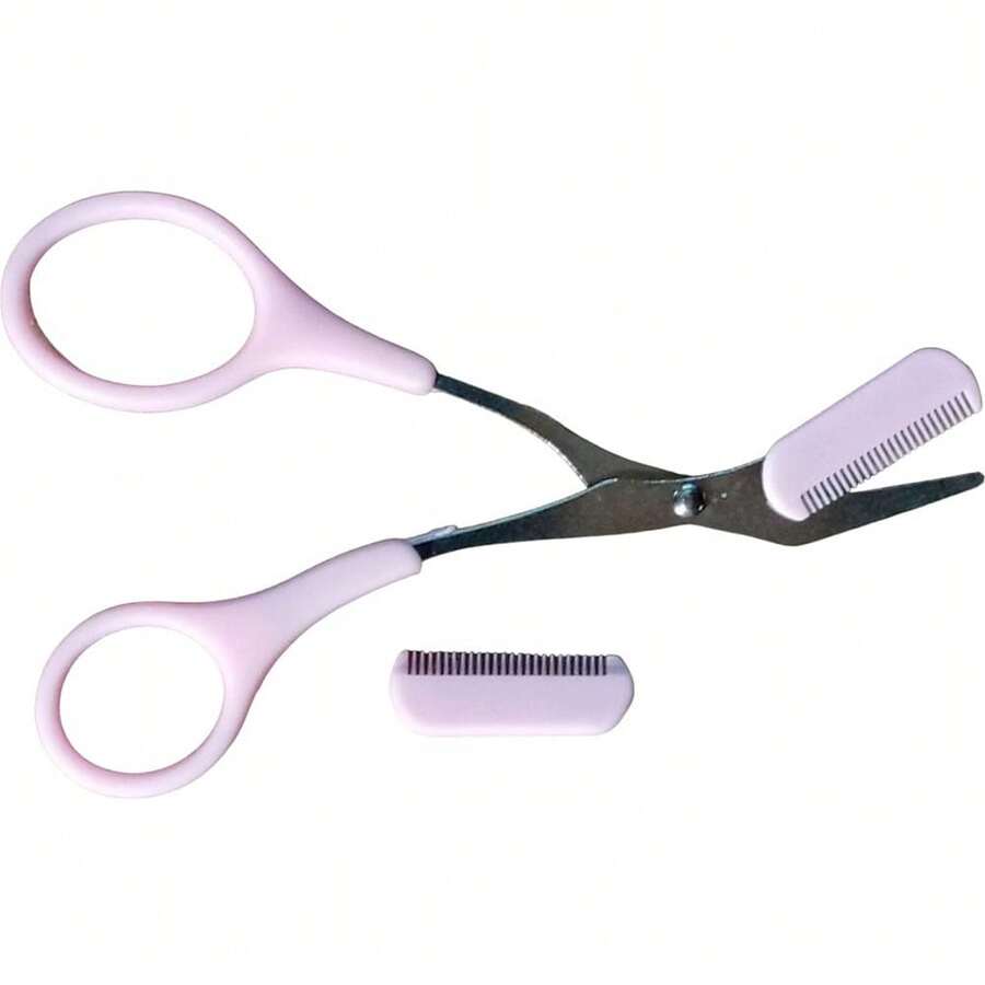 Tesoura De Aparar Sobrancelha Com Pente Cor Rosa Conjunto