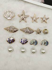 16件套ABS树脂金色奢华海洋航海风海星鞋饰，闪亮水钻海螺鞋扣装饰，可拆卸仿珠贝壳鞋配件，DIY多功能鞋夹，适合女士凉鞋、拖鞋、沙滩包，圣诞节、万圣节、情人节、生日、节日派对礼物（不含鞋子） - 多色16PCS Style No.267 - 查看 8