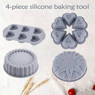 4pcs Silicone Baking Set, Creative Shaped Cake Molds, & Heat Resistant Non-Stick Silicone Baking Tray, Silicone Cake Mold, Silicone Muffin Pan, Cake Tray