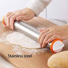 Rodillo de acero inoxidable de espesor ajustable para hornear masa, pizzas, fideos, herramienta de cocina - Plata - Ver 3