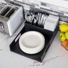 Mind Reader Anchor Collection Utensil Napkin And Plate Serving Tray Breakroom Countertop Organizer Plastic Black - Black - View 6