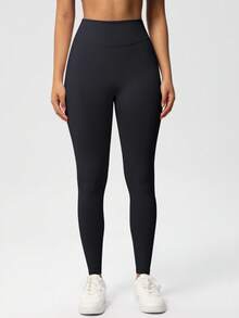 Women's Yoga Leggings, Low Waist Ribbed Yoga Tights, Fitness Leggings, Seamless Yoga Pants, Stretchy Sports Tights - Black - View 9