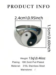 1 件不锈钢阴阳太极滴油多功能中国风休闲复古时尚八卦电镀防水防褪色简约日常佩戴男士戒指 - 八卦男士戒指 - 查看 3