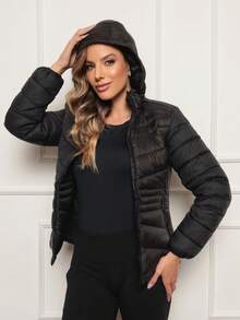 Bobojaco Women's Double-Sided Puffer Jacket Nylon Plain Waterproof Windproof Cold Reinforced Blouse - Đen trên Đen - Xem 14