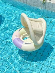 1pc Retro Striped Inflatable Floating Lounge Chair With Detachable Canopy, With Handle/Seat/Pool Float Ring, Suitable For Boys/Girls, PVC Material
