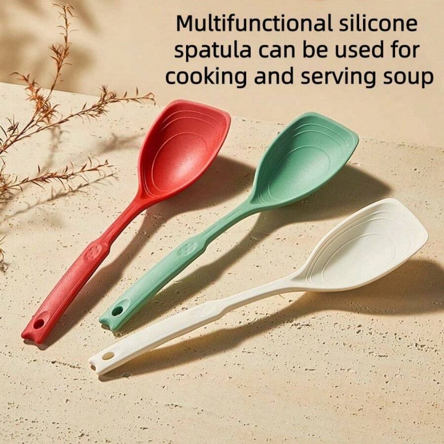 1 Multifunctional Silicone Spatula Soup Spoon Kitchen Daily Dining Kitchen Auxiliary Food Tools Non-Stick Spatula Spoon High Temperature Resistant Kitchen Utensils