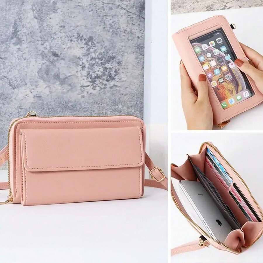 Bolso cruzado pequeño y versátil para mujer, bolsa de teléfonoóvil portátil, de cuero sintético, a, con pantallaáctil VUFI - Negro - Ver 1