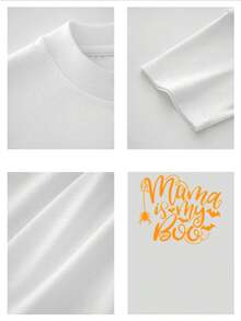 Camiseta para hombre con estampado gráfico "Mamá es mi Boo" de Spooky Season, diseñada para brindar comodidad y estilo, perfecta para festividades de otoño y uso diario informal, diseño único con temática de Halloween. - Blanco - Ver 4