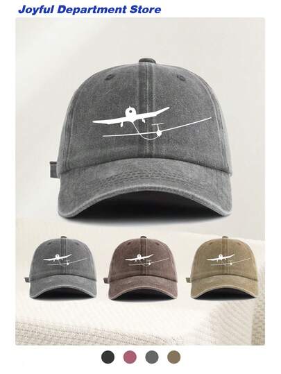 Airplane Print Adjustable Vintage Soft Top Baseball Cap, Classic Casual Sun Protection Hat, Suitable For All Seasons, Retro Washed Baseball Cap For Daily Wear, Sports, Gatherings, Gifts