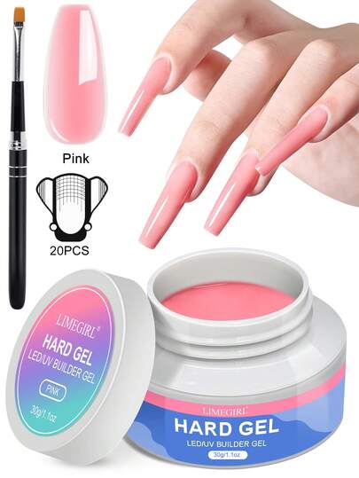 LIMEGIRL Kit gel UV/LED per unghie rinforzanti - Gel UV per rinforzare le unghie, set di gel per estensione unghie, set per manicure e arte di unghie con forme per unghie, gel duri, trasparente, rosa, bianco, finitura acrilica resistente, con forme e pennelli, perfetto per estensioni, scultura e sovrapposizioni, qualità professionale