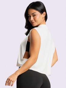 Women's 100% Viscose Laycra Open Back Fitness Tank Top Wholesale - trắng - Xem 2