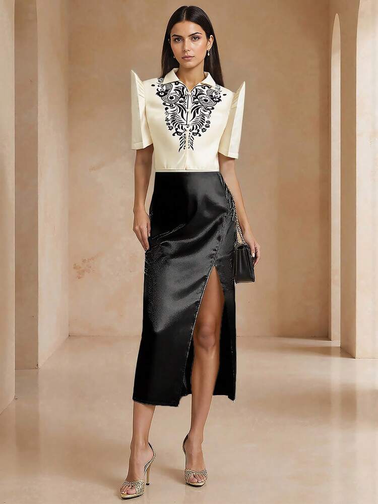 Amyenjoylife Modern Filipiniana Top,Butterfly Sleeves Filipiniana,Ladies' Temperament, Fashionable Bubble Sleeves, Embroidered Short Sleeved Shirt,Champagne Top - Champagne - View 3