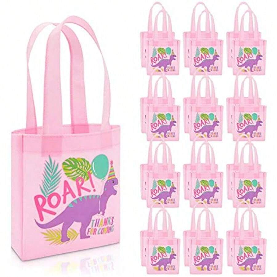 DBLUE PANDA Dinosaur Girl Party Gift Bags Small Pink Totes 24 Count Dinosaur Favor Goodie Bags For Birthday Party Plies - như hình ảnh - Xem 1